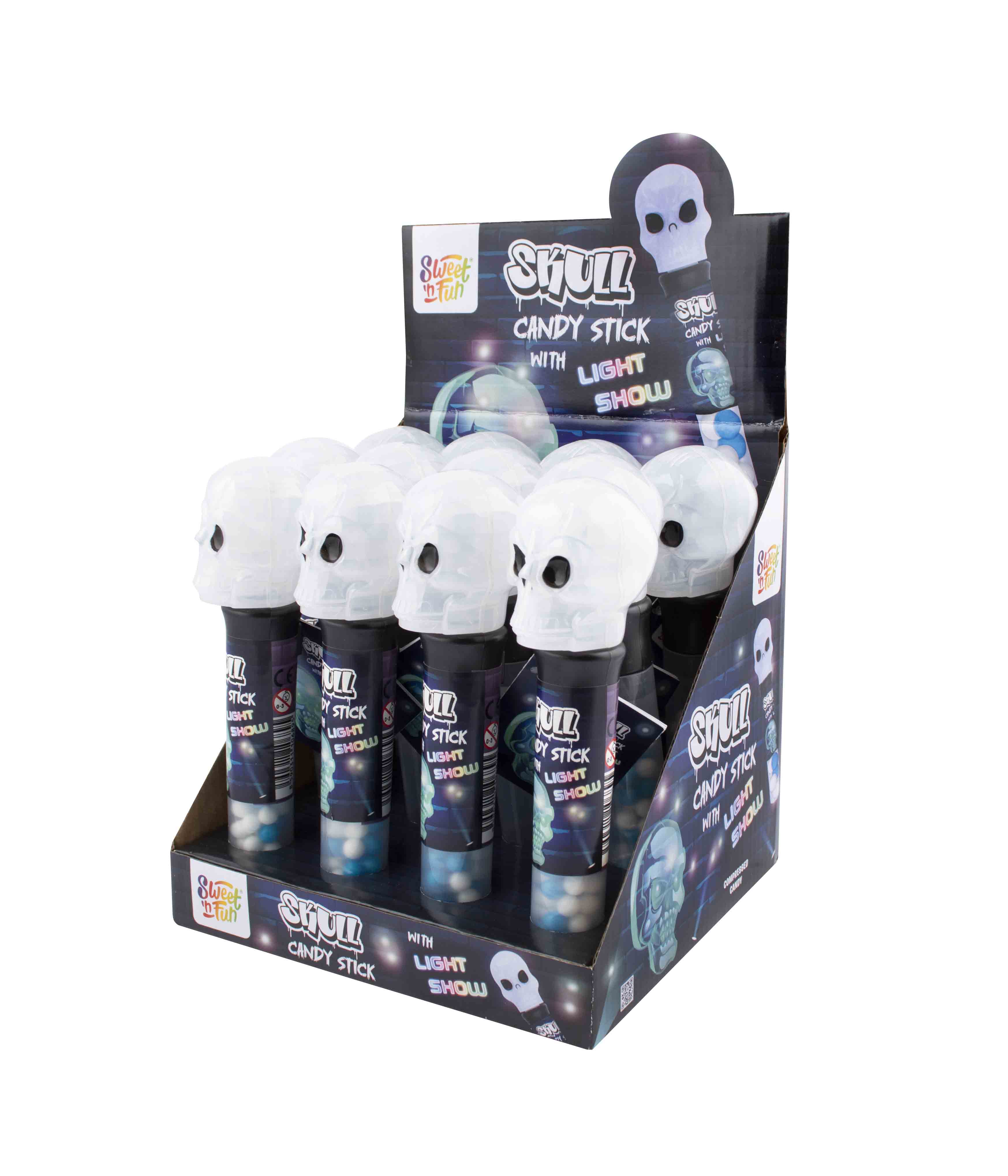 Skull Candy Stick with Light Show  - lebka se světelnou show a cukrovinkou 15g